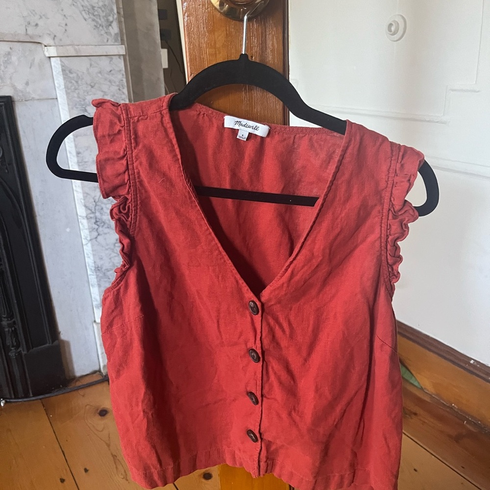 Madewell Linen-Blend Ruffle Button-Front Tank